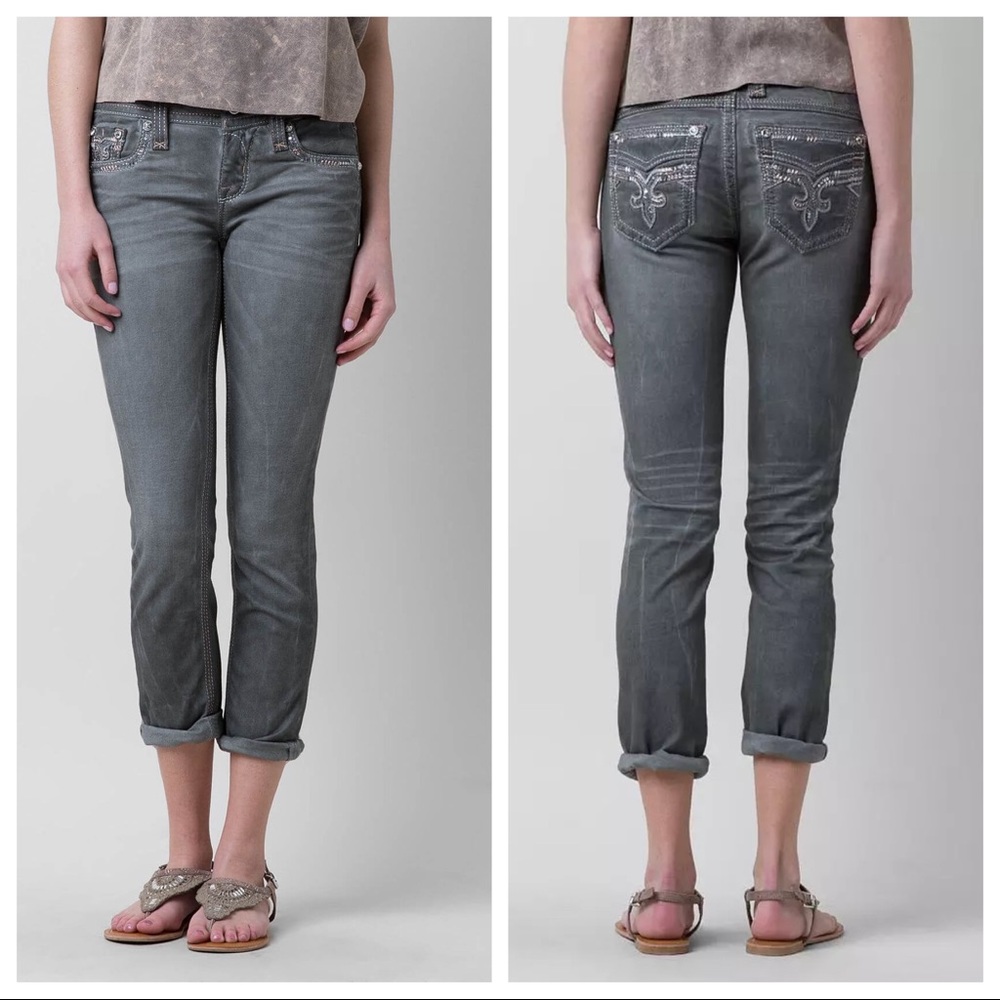 Rock Revival Cropped Gray Jeans Denim Stretch Women’s Sz 25
